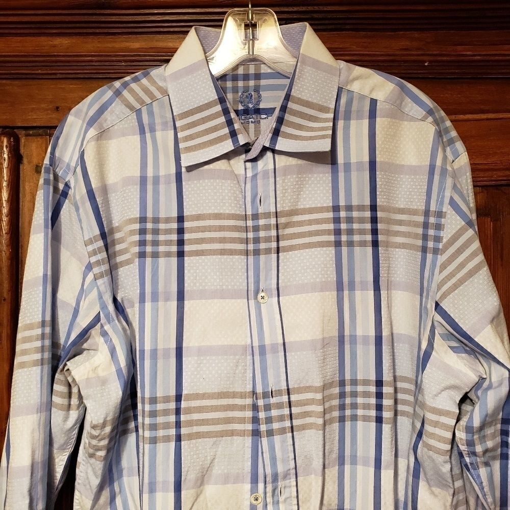Bugatchi Plaid Button Down Shirt Flip Cuff Shirt - Picture 2 of 8